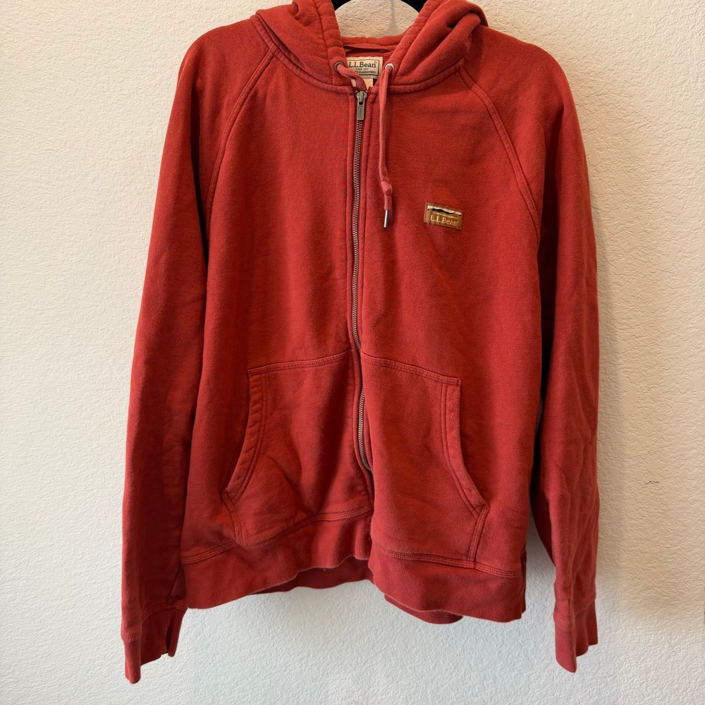 LL Bean Mens Katahdin Iron Works Full Zip Hoodie Red Sweatshirt Large 521763